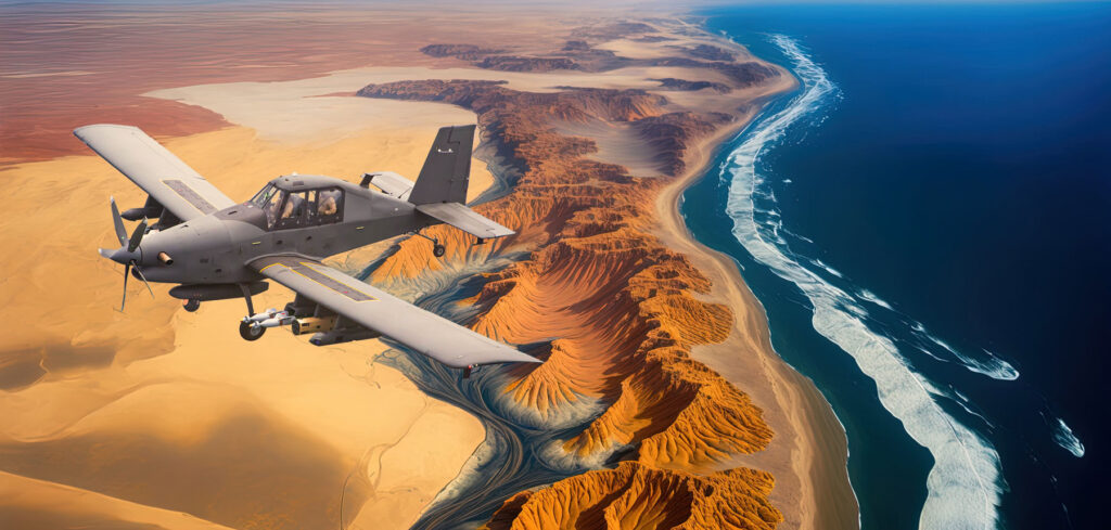 IOMAX's Archangel Aircraft in flight over desert