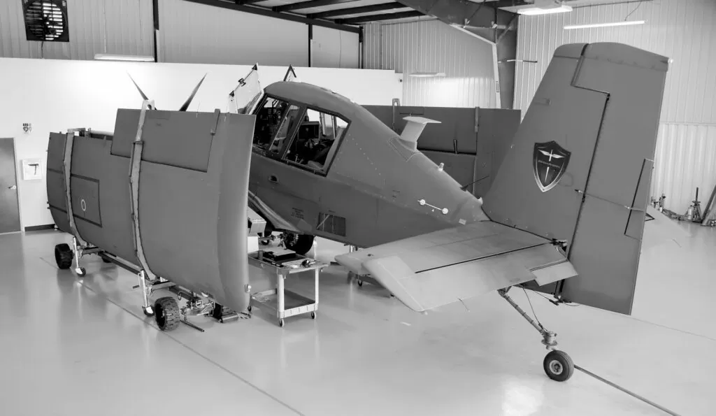 IOMAX's Archangel military plane aircraft in hangar 